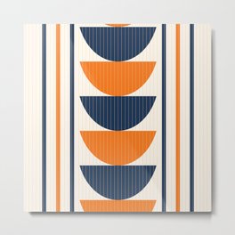 Abstract Shapes 76 in Orange and Navy Blue (Moon Phase Geometric Abstraction) Metal Print