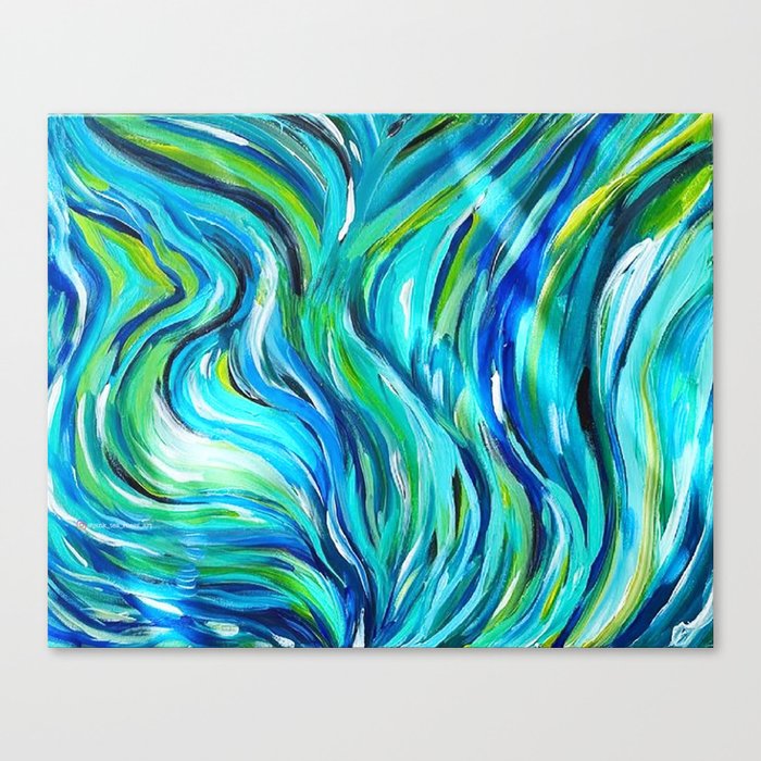 Ocean Abstract Acrylic Painting. Free flow Wave Art. Canvas Print by  CreativeKate (Pink_Tea_Roses_Art on Inst