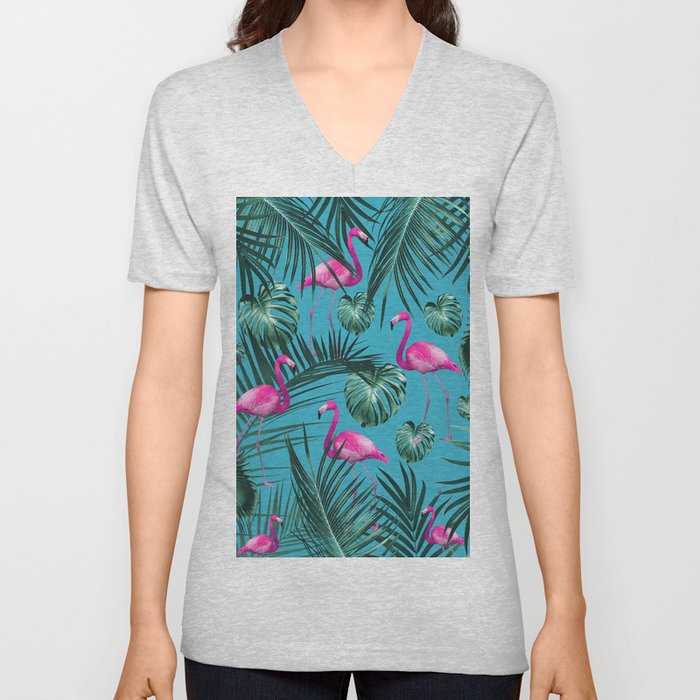 Tropical Flamingo Pattern #4 #tropical #decor #art #society6 V Neck T Shirt