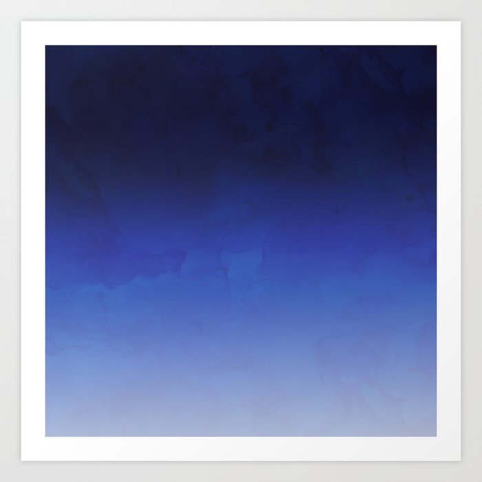 Modern Navy Blue Watercolor Ombre Gradient Fade Art Print By