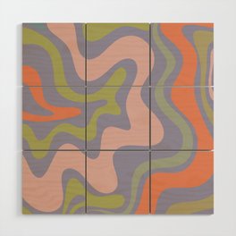 Liquid Swirl Retro Abstract Pattern 6 in Lavender Blue, Celadon, Lime Green, Cantaloupe Orange, and Pale Pink Wood Wall Art