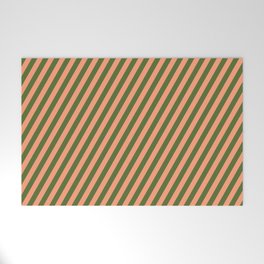 [ Thumbnail: Light Salmon & Dark Olive Green Colored Lined Pattern Welcome Mat ]