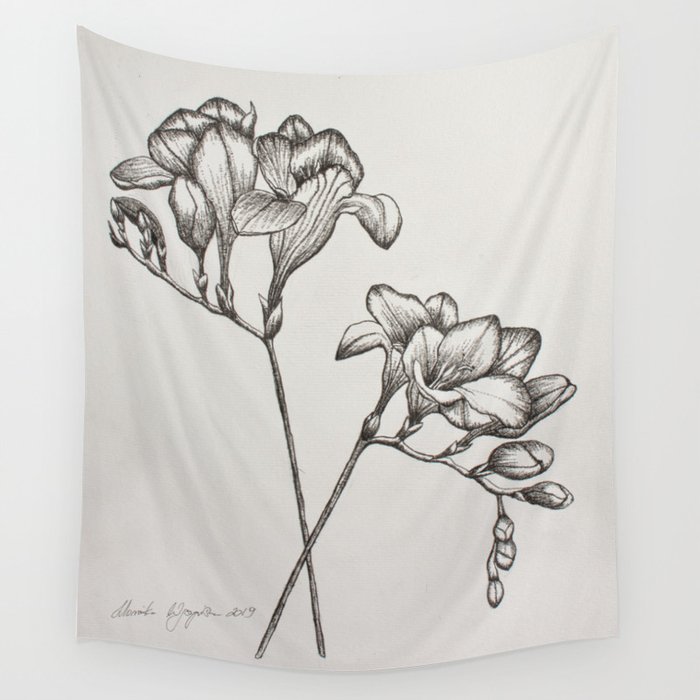 Freesias Sketch Wall Tapestry