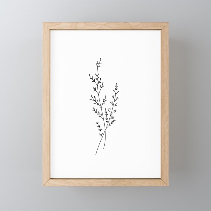 Minimal Wildflower Line Art Branch Framed Mini Art Print