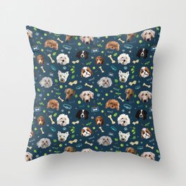 puppy party repeating pattern Throw Pillow