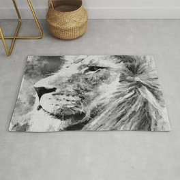 Lion Black and White  Mixed Media Digital Art Rug | Felineart, Ink, Canvas, Cat, Graphicdesign, Animal, Wildlife, Leozodiac, Blackandwhite, Leo 