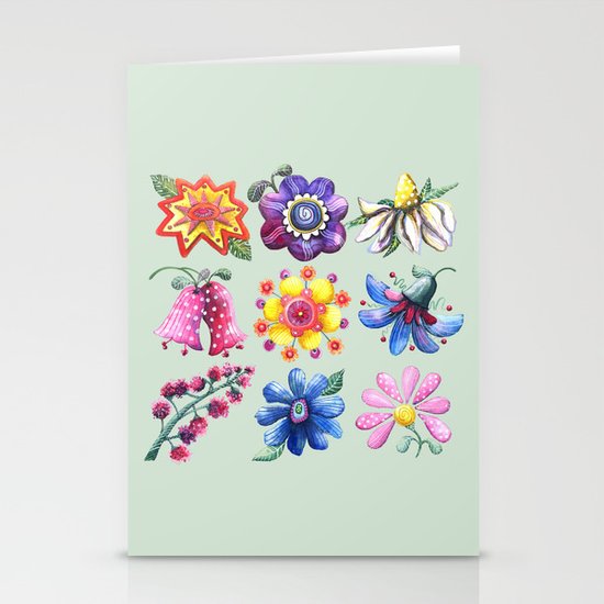 Pretty Flowers All in a Row Green Stationery Cards