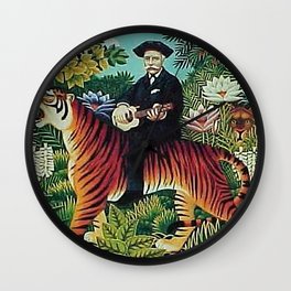 Traumgarten Tiger Riding Ukelele Man by Henri Rousseau Wall Clock