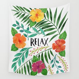 Relax - Tropical Watercolor floral Wall Tapestry