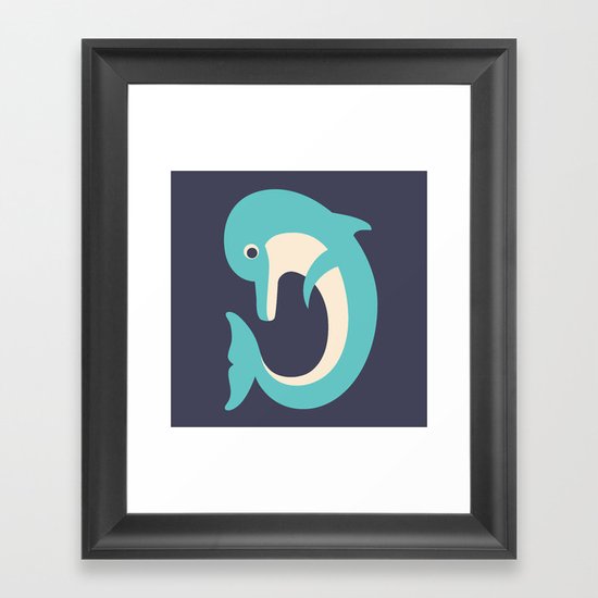 Letter D // Animal Alphabet // Dolphin Monogram Framed Art Print