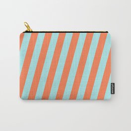 [ Thumbnail: Turquoise and Coral Colored Stripes Pattern Carry-All Pouch ]