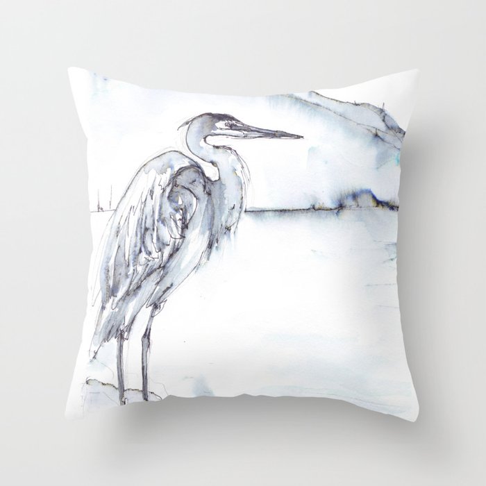 Heron, River, Mountain Throw Pillow