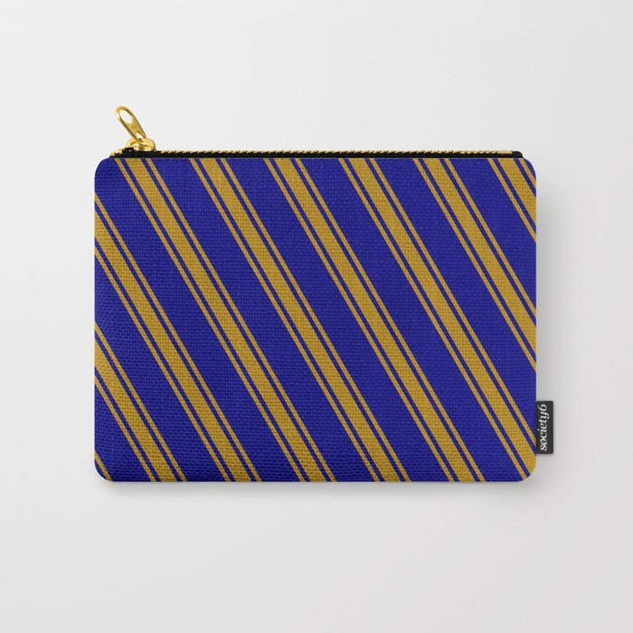 Blue & Dark Goldenrod Colored Lines Pattern Carry-All Pouch