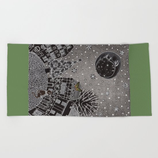 'Twas a Moonlit Winter Night Beach Towel