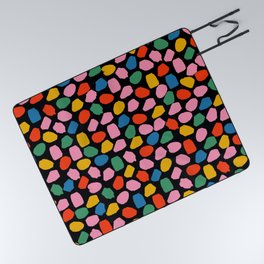 Ink Dot Colourful Mosaic Pattern in Rainbow Pop Colours on Black Picnic Blanket