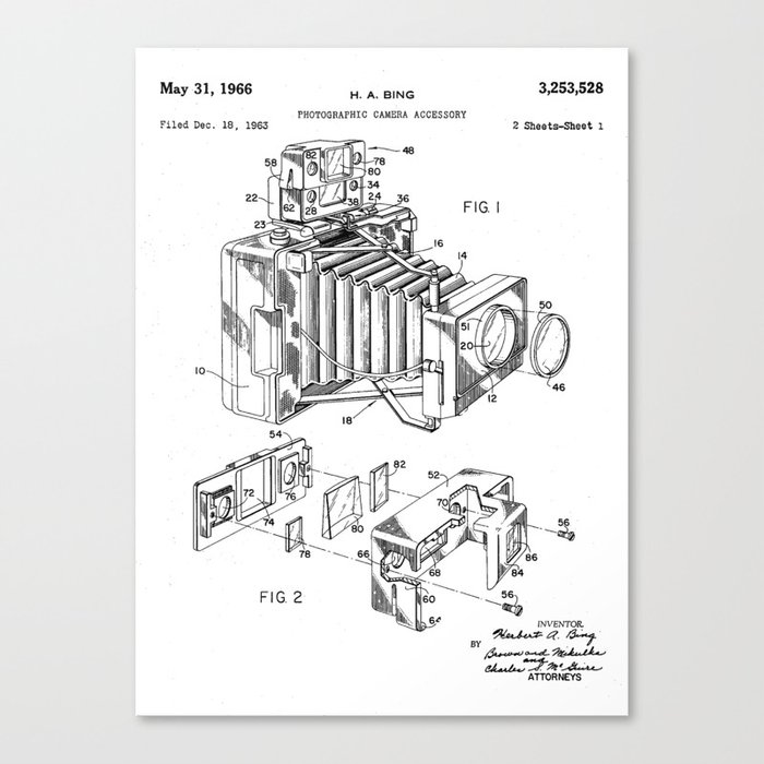 Vintage Camera Patent - Photographic Camera Art - Black And White Canvas Print