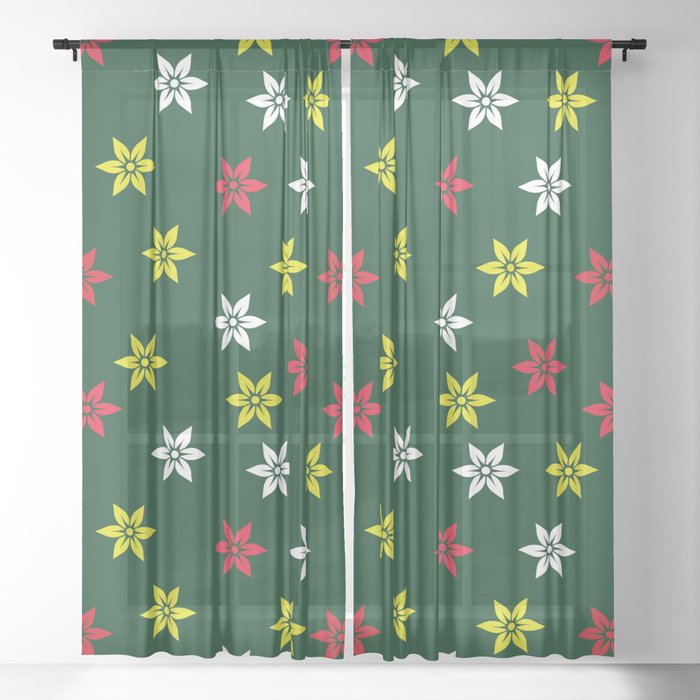 Minimal Christmas Floral Pattern_Forest Green Sheer Curtain