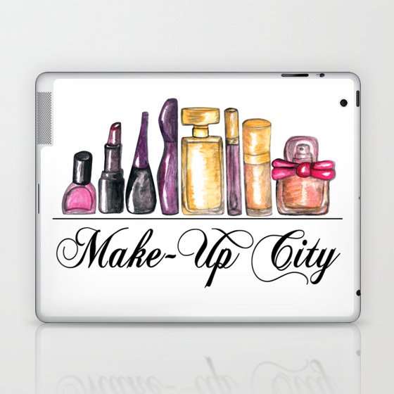 Beauty Products Watercolor Paint, Make Up City Laptop & iPad Skin