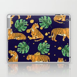 Modern Trendy Jungle Monstera and Tigers with Gold Spots Pattern Laptop & iPad Skin