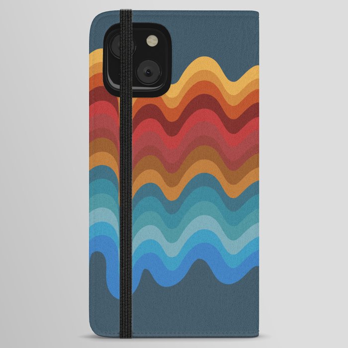 Colorful Retro Wavy Art Pattern in Red and Blue iPhone Wallet Case