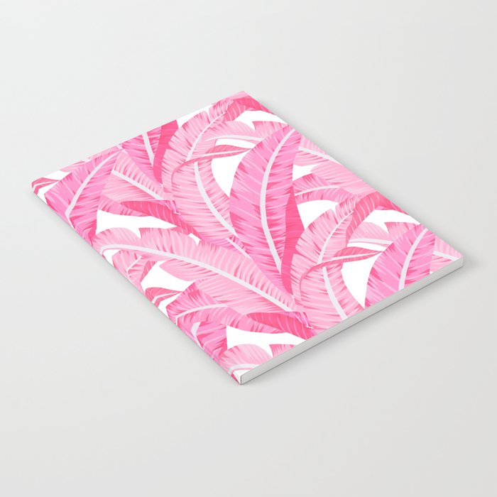 Pink banana leaves tropical pattern on white Notebook