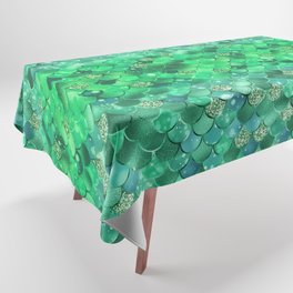 Green Mermaid Pattern Metallic Glitter Tablecloth
