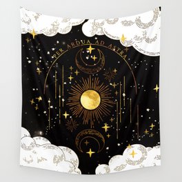 Per Ardua Ad Astra | Sun, Moon and Stars | Divine Witchy Aesthetic Print Wall Tapestry