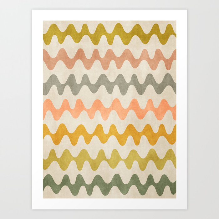 Abstract Waves Green Orange Art Print