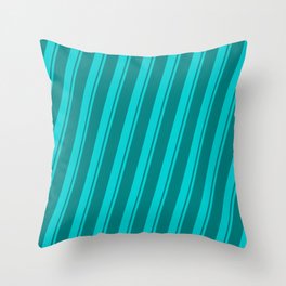 [ Thumbnail: Dark Turquoise & Teal Colored Striped/Lined Pattern Throw Pillow ]
