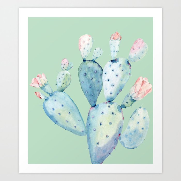 Rose Desert Cactus Light Mint Green by Nature Magick Art Print