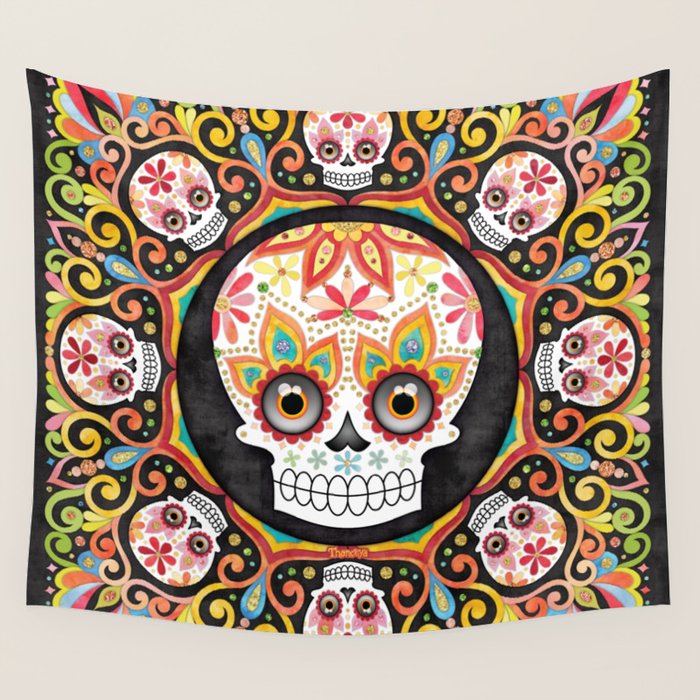 Get Wallpaper Sugar Skull Mandala Art By Thaneeya Mcardle Wall Tapestry By For iPhone Free