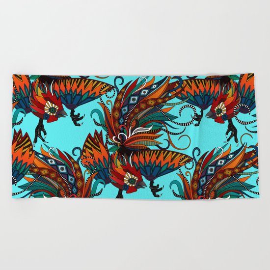 rooster ink turquoise Beach Towel
