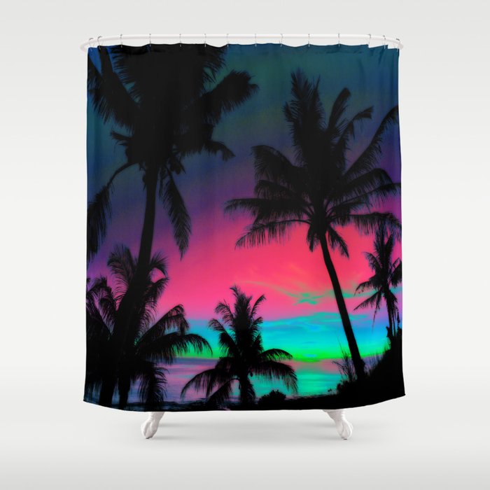 Deep Pink Palm Tree Sunset Shower Curtain