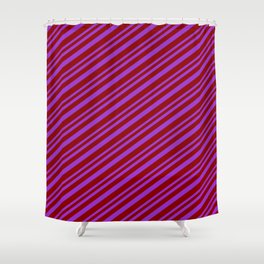 [ Thumbnail: Dark Orchid & Dark Red Colored Lines Pattern Shower Curtain ]