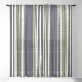 Navy blue and sage green stripes Sheer Curtain