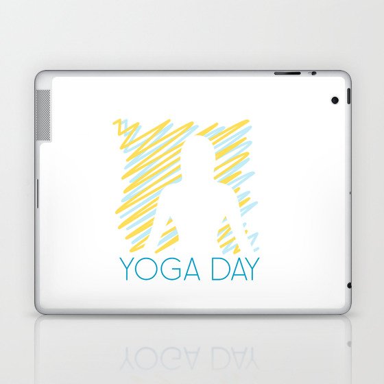 International yoga day scribbled art yoga pose silhouette in relaxing soft green color Laptop & iPad Skin
