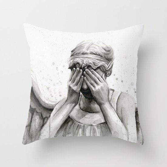Weeping Angel Watercolor Painting Throw Pillow
