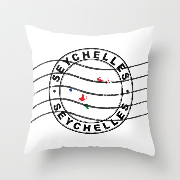 Map of Seychelles, Postal Passport Stamp, Travel Stamp Throw Pillow