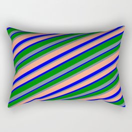 [ Thumbnail: Slate Gray, Light Salmon, Blue & Green Colored Lines/Stripes Pattern Rectangular Pillow ]