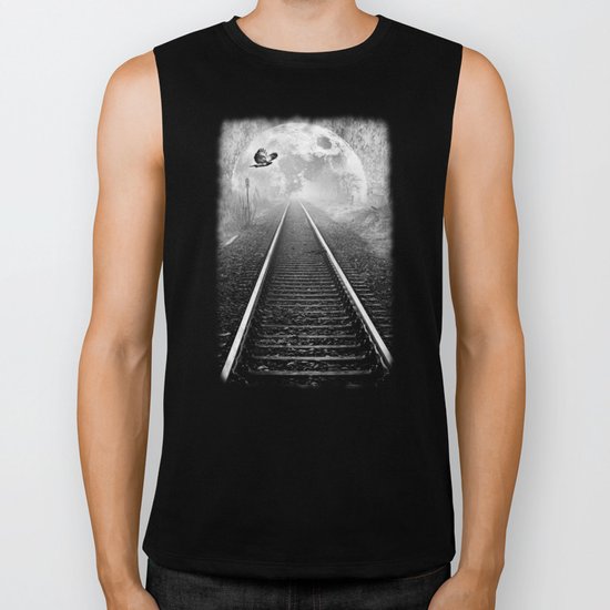 Railway to the moon in b&w Biker Tank