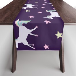 Cute Unicorn Print On Dark Blue Background Pattern Table Runner