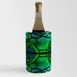 Green and Aqua Art Nouveau Stained Glass Art Wine Chiller