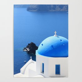 Santorini, Greece, Beautiful Turquoise Blue Ocean Poster