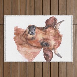 Watercolor Single Cow Animal Isolated On Outdoor Rug