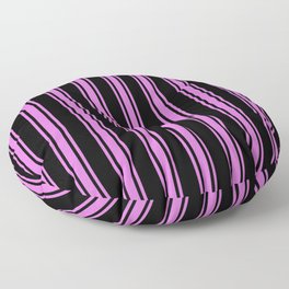[ Thumbnail: Black and Orchid Colored Pattern of Stripes Floor Pillow ]