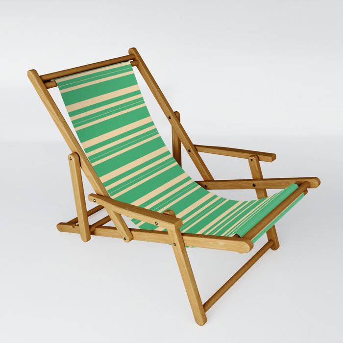 Sea Green and Tan Colored Lined/Striped Pattern Sling Chair