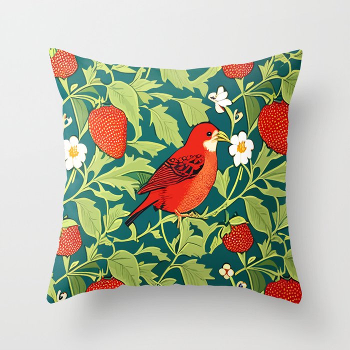 The Stolen Berries  Inspired By William Morris Strawberry Thief Throw Pillow