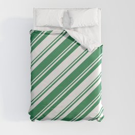 [ Thumbnail: Sea Green & White Colored Lined Pattern Duvet Cover ]
