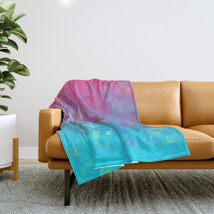 geometric pixel square pattern abstract background in pink blue Throw Blanket