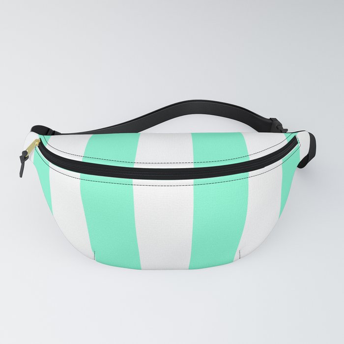 Aquamarine and White Vertical Cabana Tent Stripes Fanny Pack
